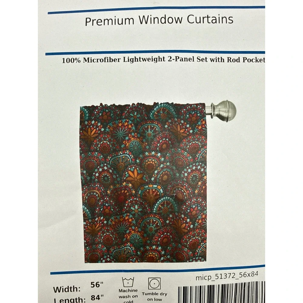 Ambesonne Mosaic Mandala Window Curtains 2 Panel Set Orange Turquoise 56x84 NEW